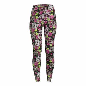 No Boundaries  Pink & Green Floral Skull Leggings 2XL
